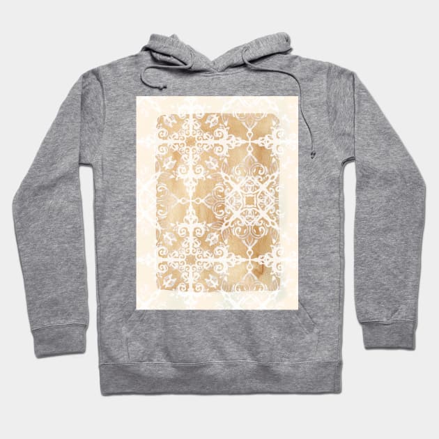 White Doodle Pattern on Sepia Ink Hoodie by micklyn